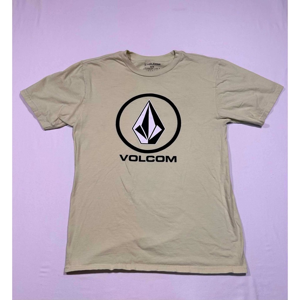 Volcom Mens Graphic T-Shirt Tan Beige Stone Logo Short Sleeve Cotton Size M